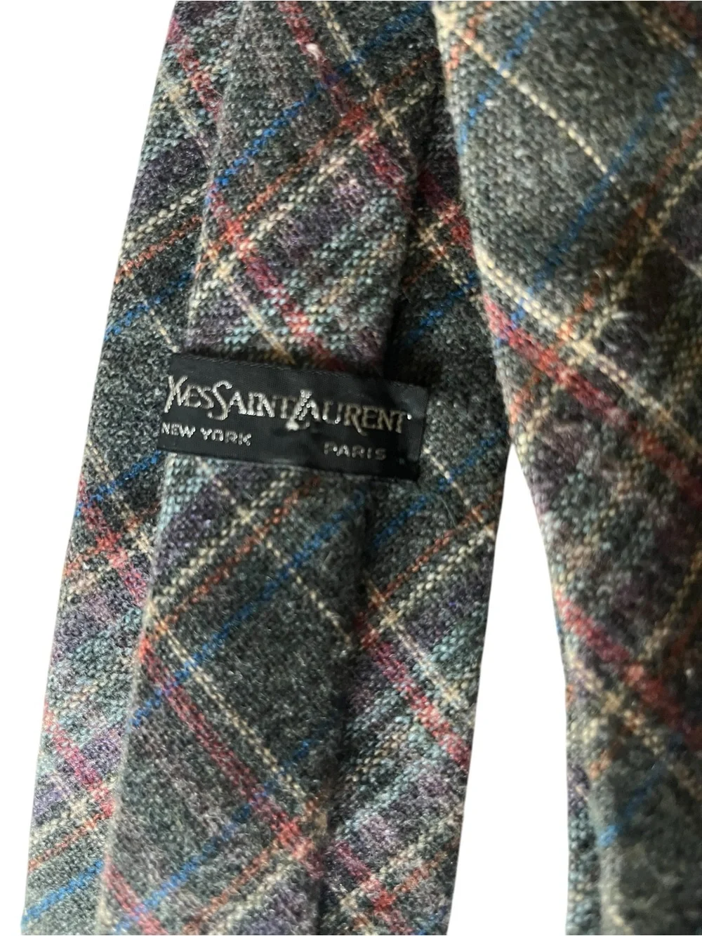 Yves Saint Laurent Plaid Wool Tie with Multicolor Accents